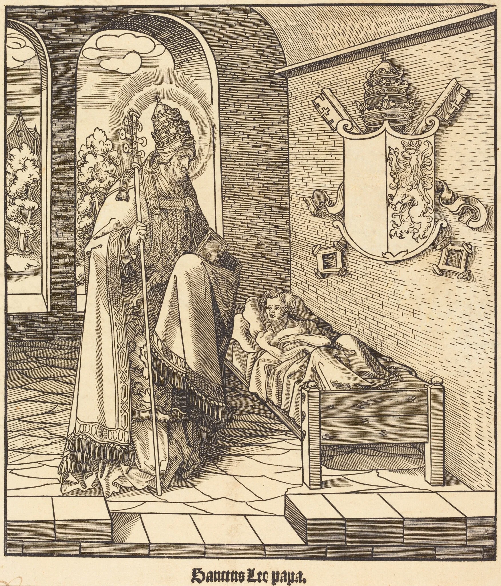 Saint Leo (Pope Leo IX), by Leonhard Beck, ink, 1517
