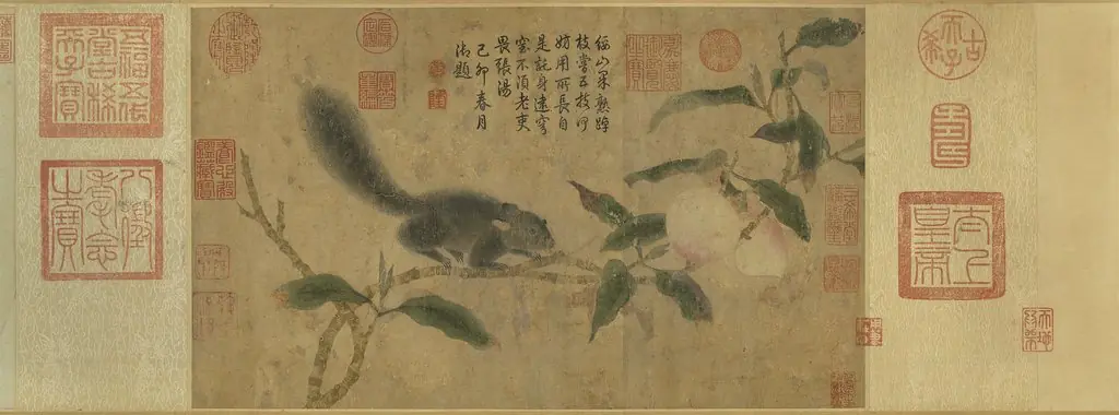 Squirrel on a Peach Branch
