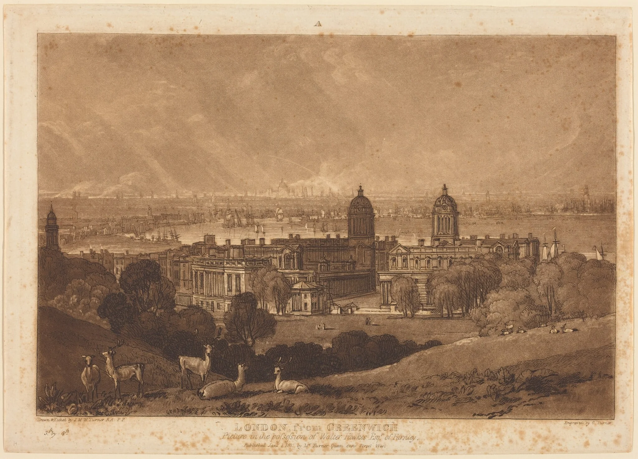 London from Greenwich, by Joseph Mallord William Turner, ink, 1811