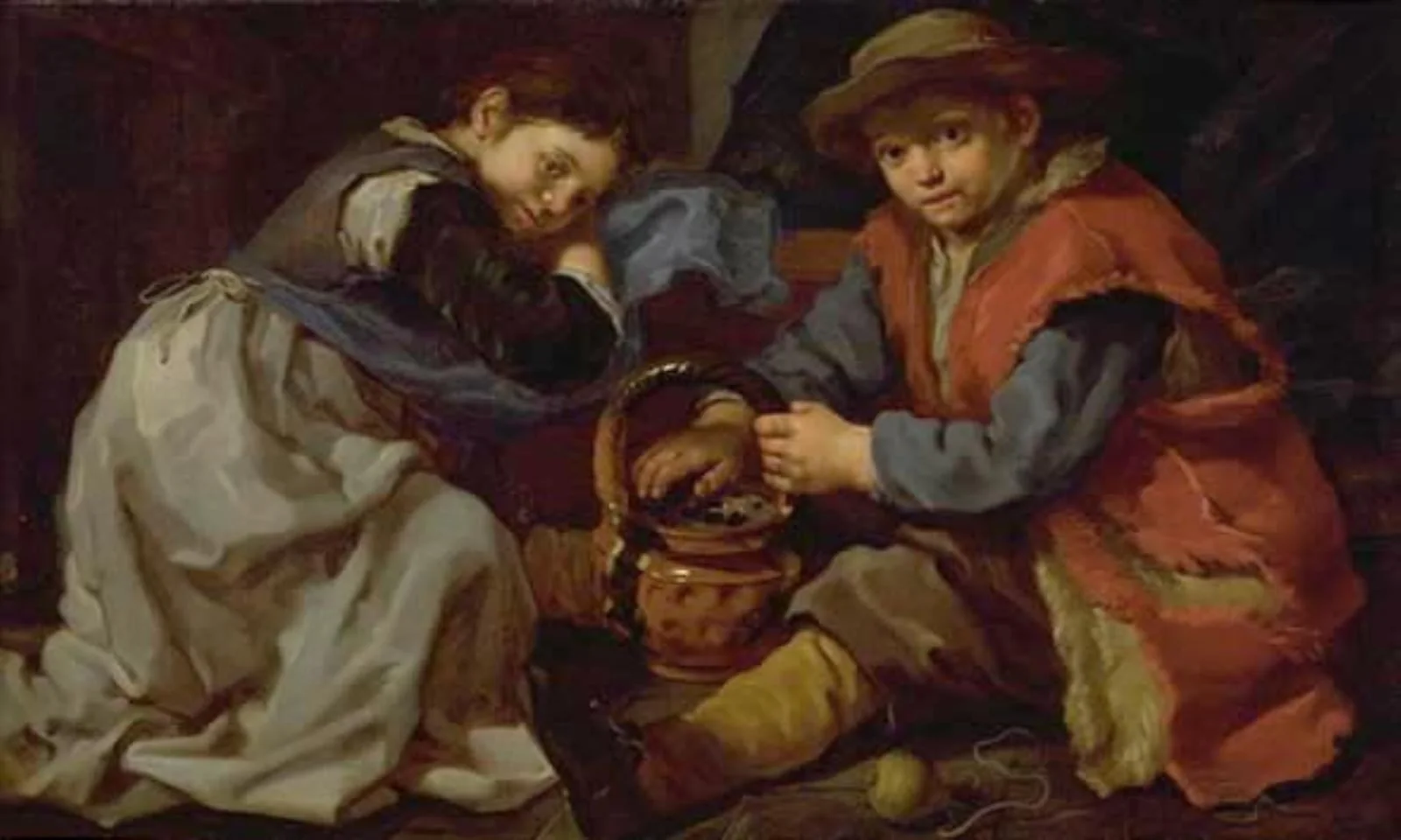 A Girl and a Boy with a Brazier, by Unknown, 1657