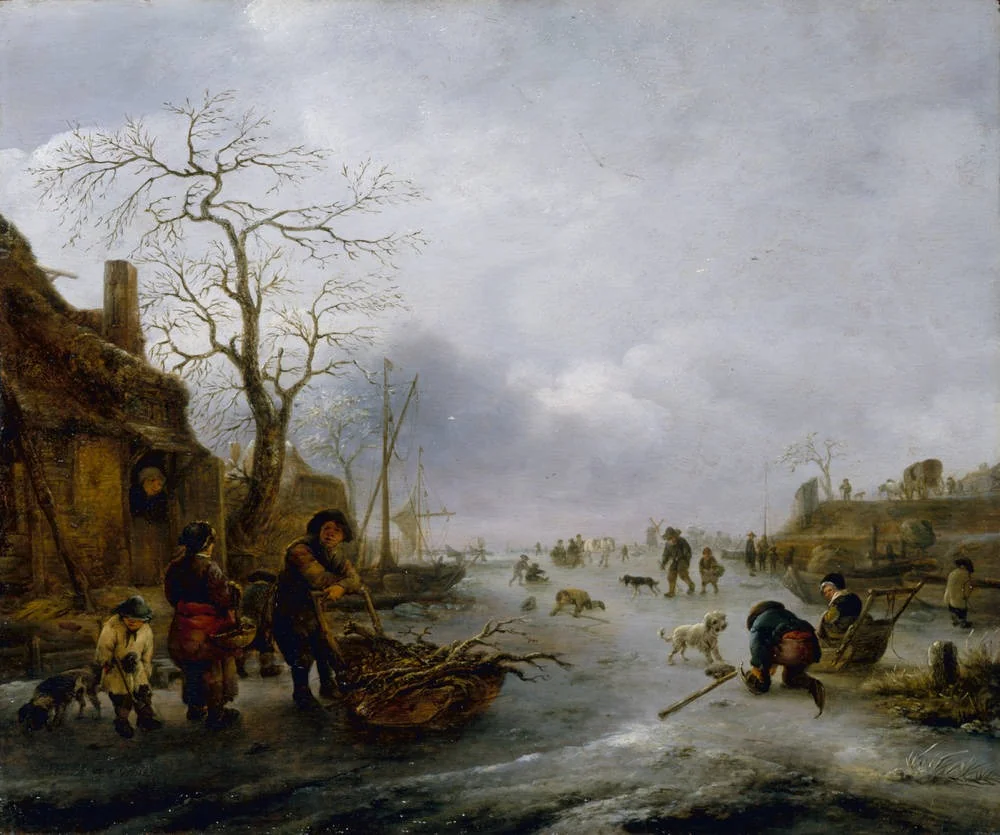 Pleasures on the Ice, by Isaac van Ostade, oil, 1645