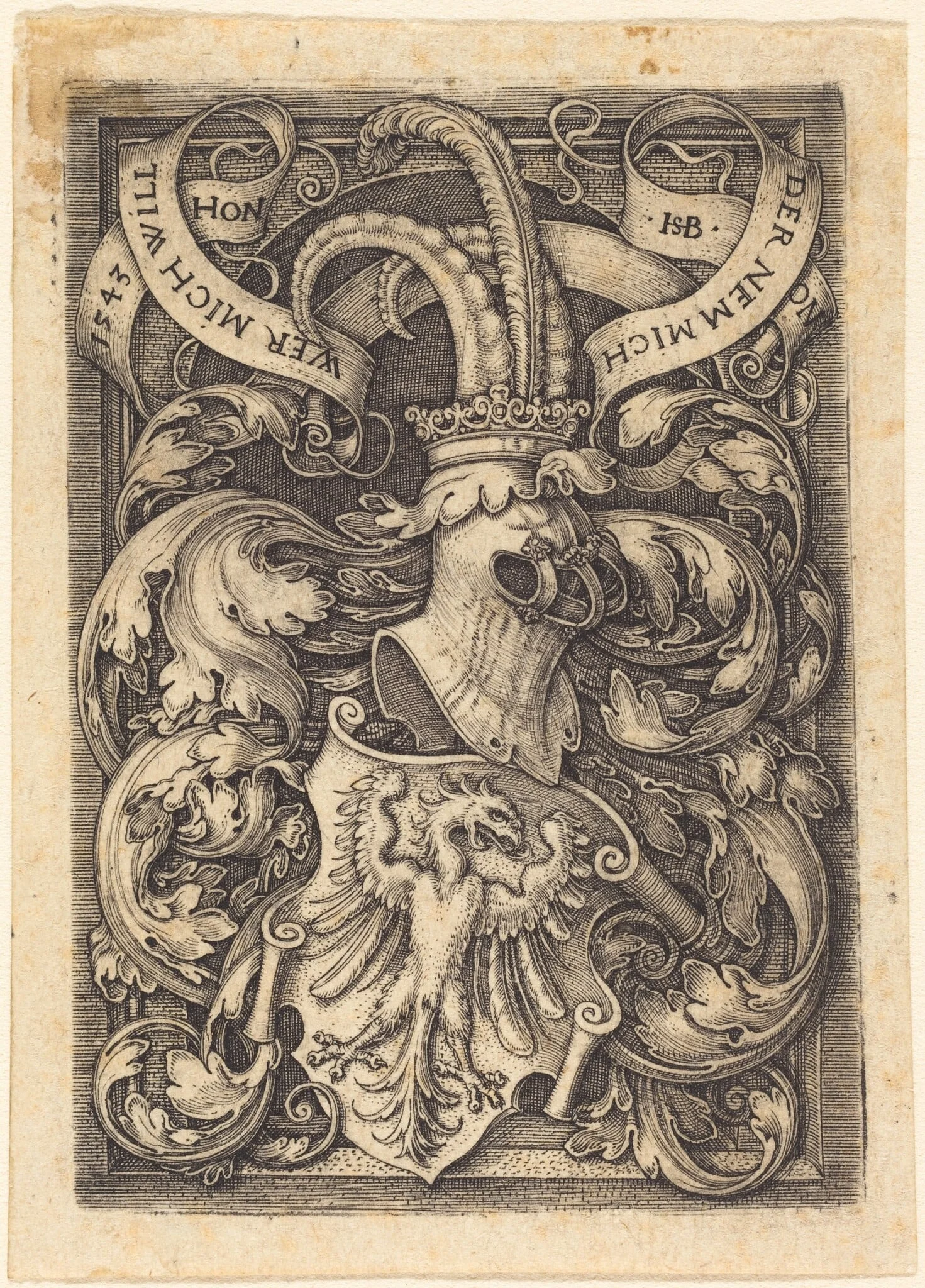 Coat of Arms with an Eagle, by Sebald Beham, ink, 1543