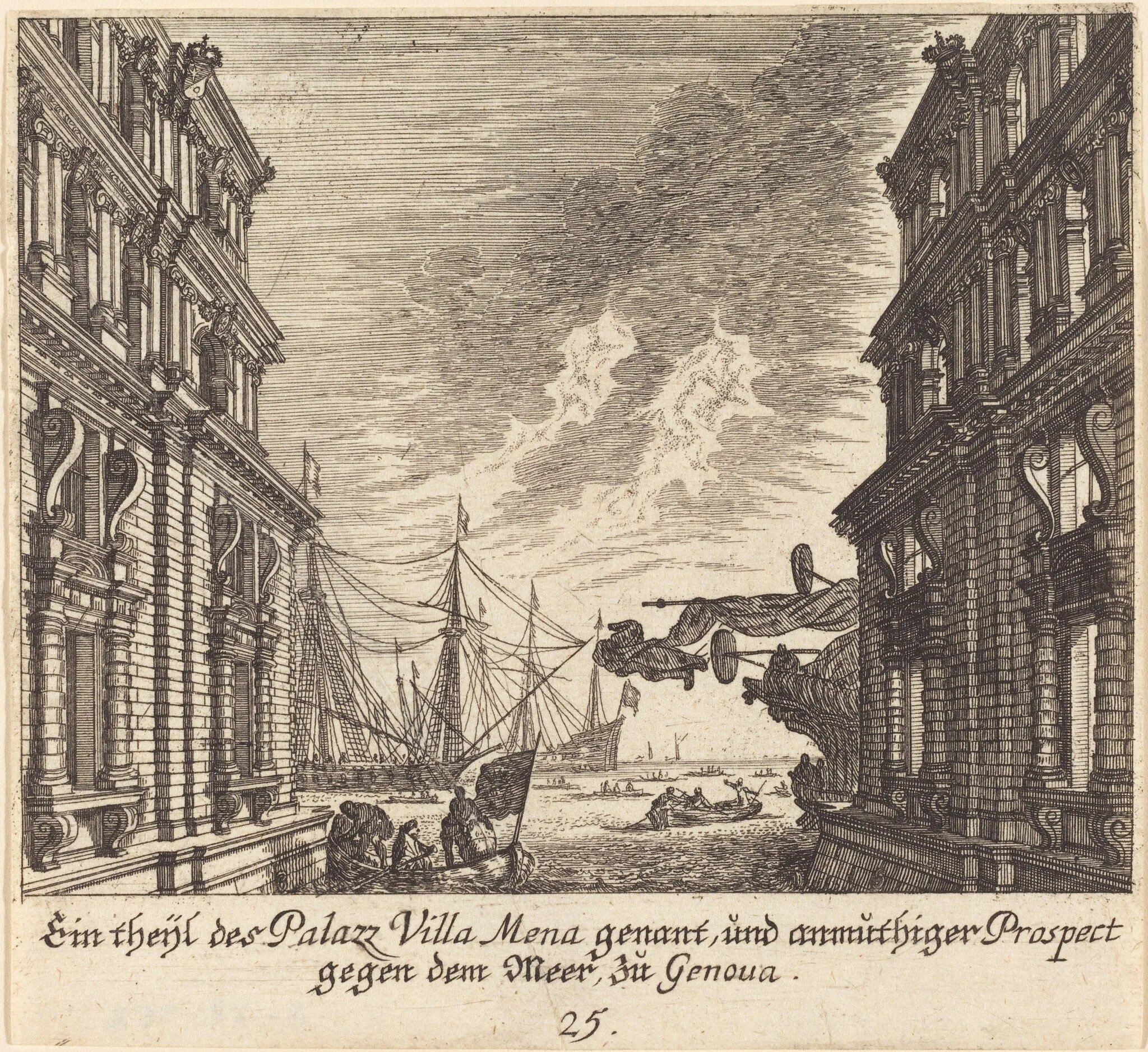 Palazzo Villamena, Genoa, by Melchior Küsel, ink, 1681