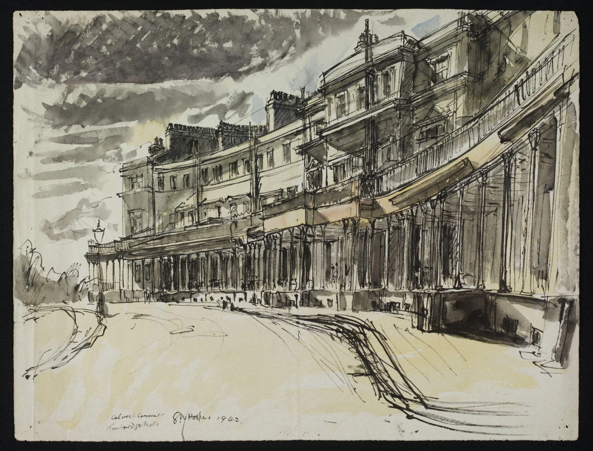 Calverley Crescent, Tunbridge Wells, by George W. Hooper, watercolor, 1942