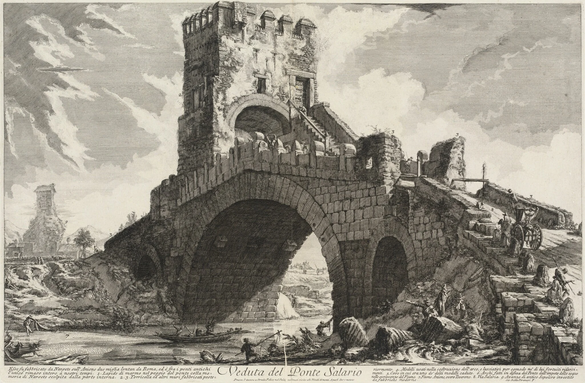 Veduta del Ponte Salario, by Giovanni Battista Piranesi, ink, 1756