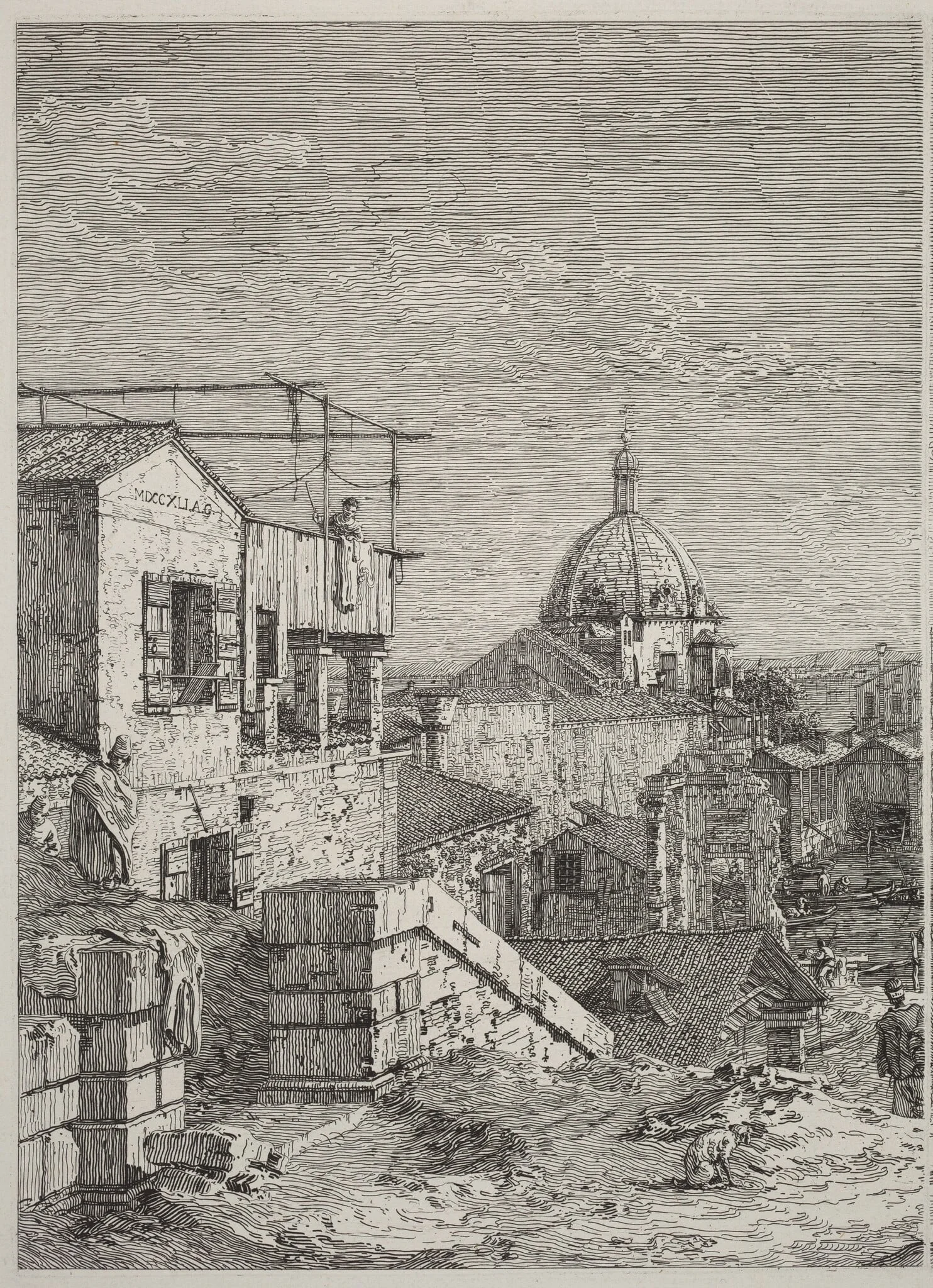 The House with the Inscription [left], by Canaletto, ink, 1741