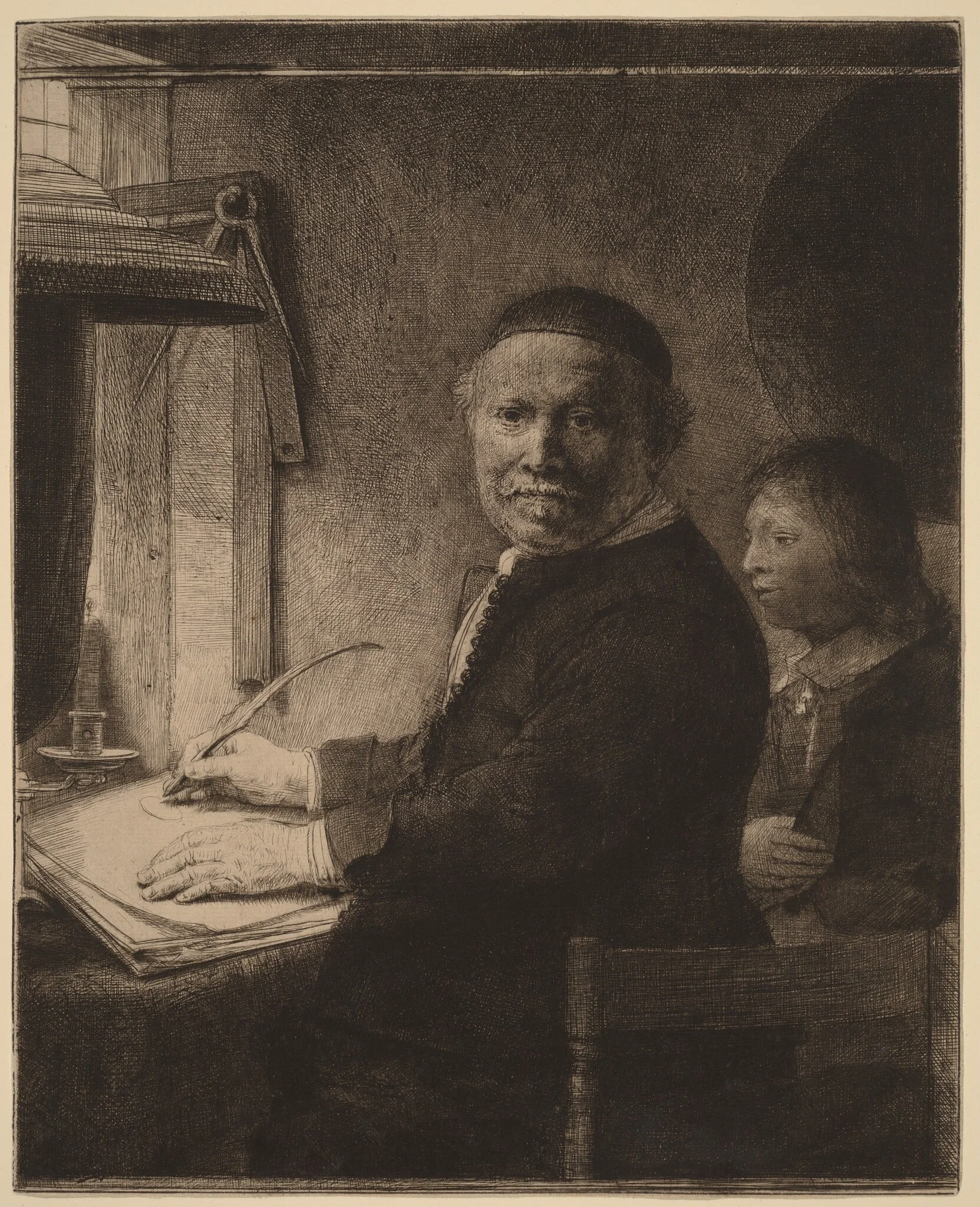 Lieven Willemsz van Coppenol: the Smaller Plate, by Rembrandt, ink, 1658