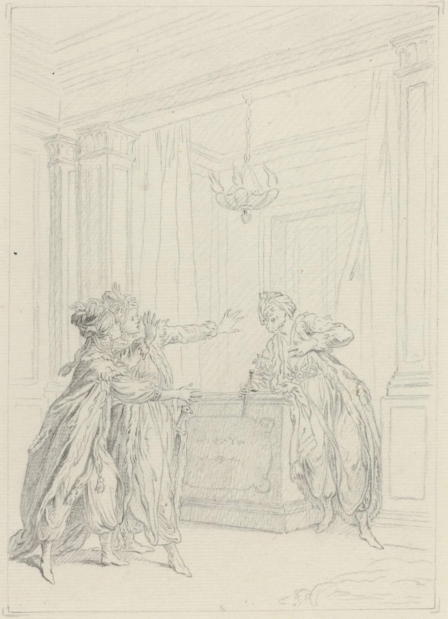 Calmine, quel objet vient Effrayer ma vue?, by Hubert François Gravelot, graphite, 1736