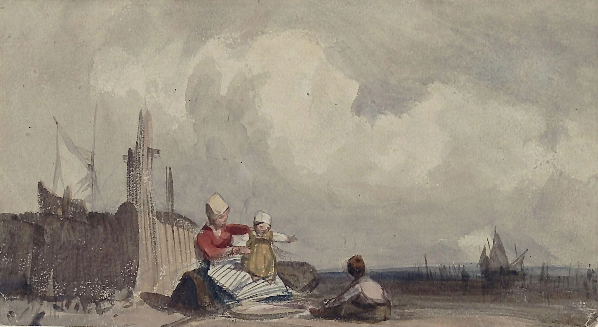 Fisher Folk on the Beach, by Richard Parkes Bonington, watercolor, 1824