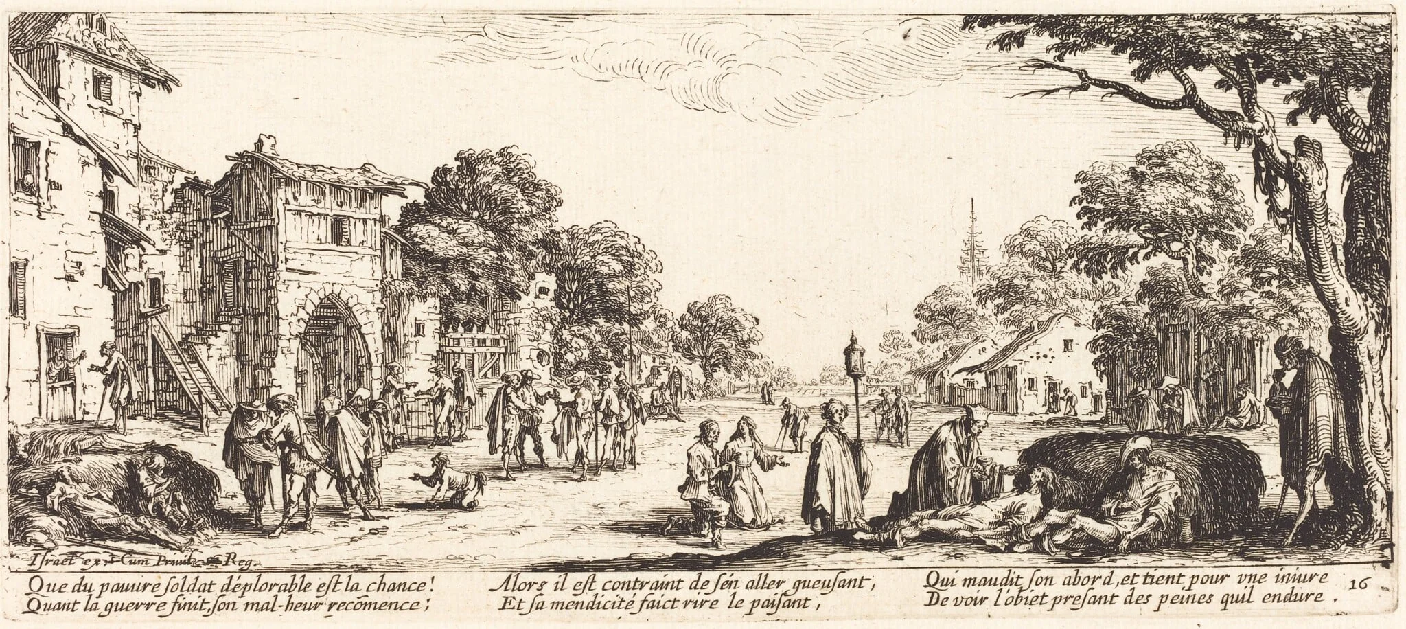 Dying Soldiers by the Roadside, by Jacques Callot, ink, 1633