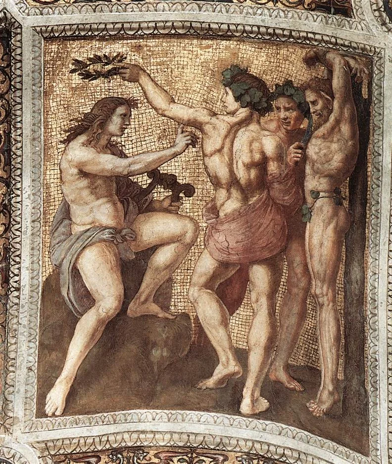 Apollo and Marsyas, by Raphael, fresco, 1508