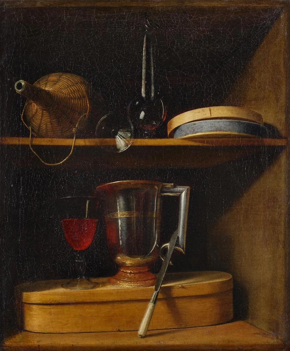 Schrankbild mit Trinkgeschirr und Spanschachteln, by Sebastian Stoskopff, oil, 1627