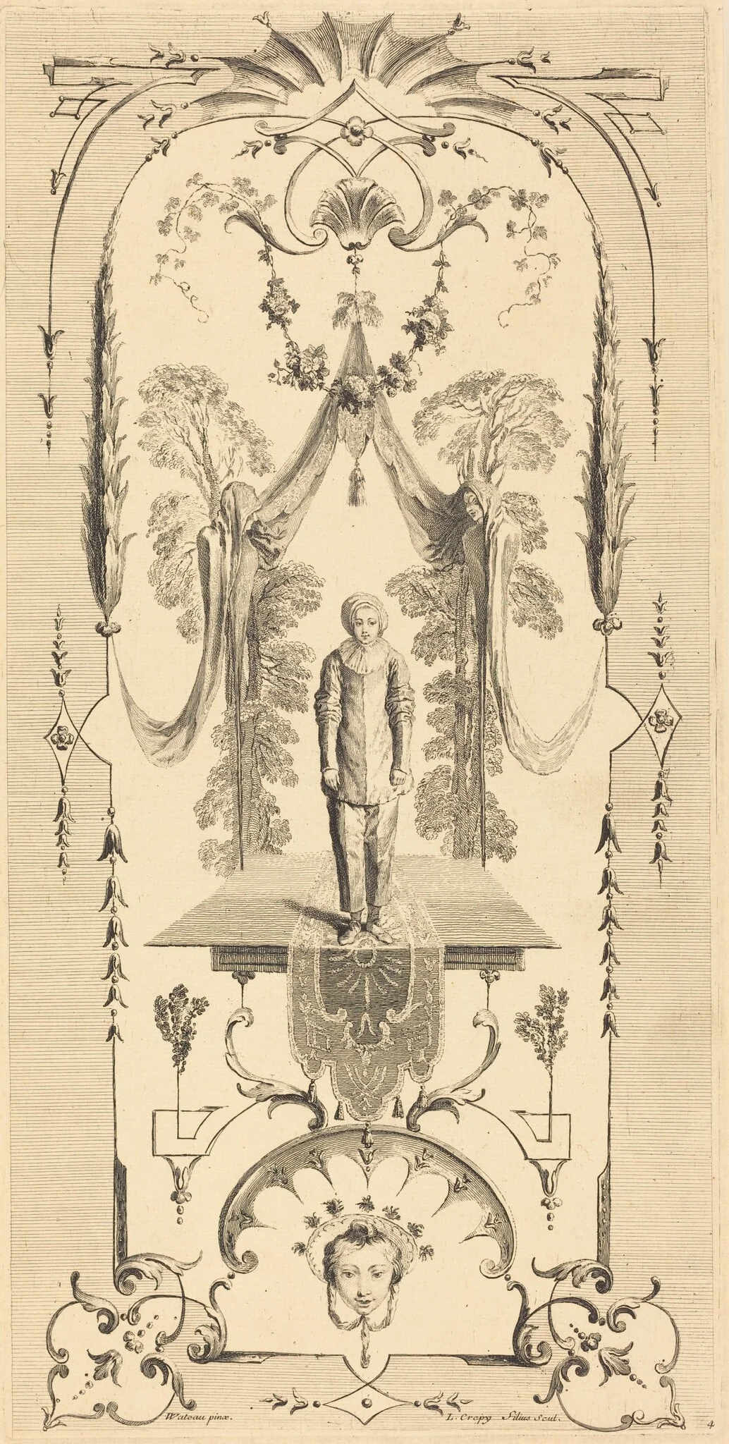 Gilles, by Louis Crépy, ink, 1720