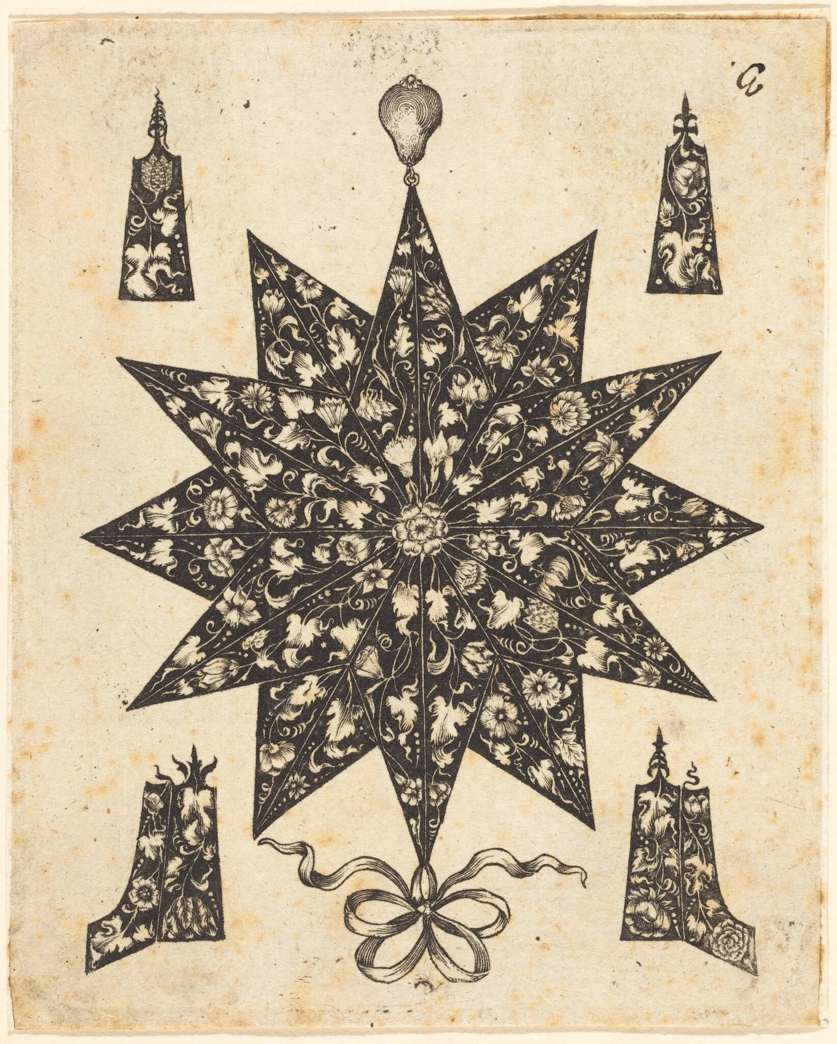 Star Embellished with Flowers, by Johannes Hanias, ink, 1650