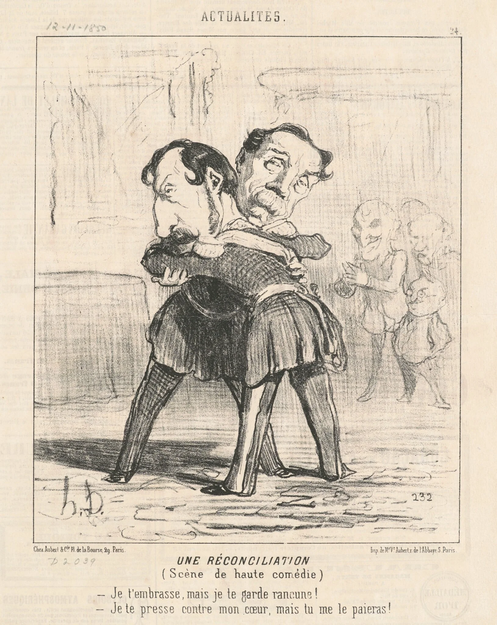Un réconciliation, scène de haute comédie ..., by Honoré Daumier, ink, 1850