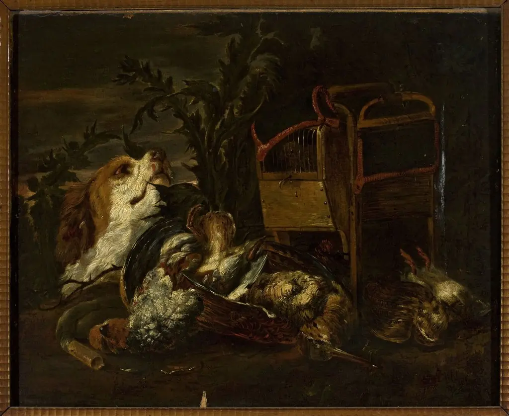 Hunting trophies and a dog