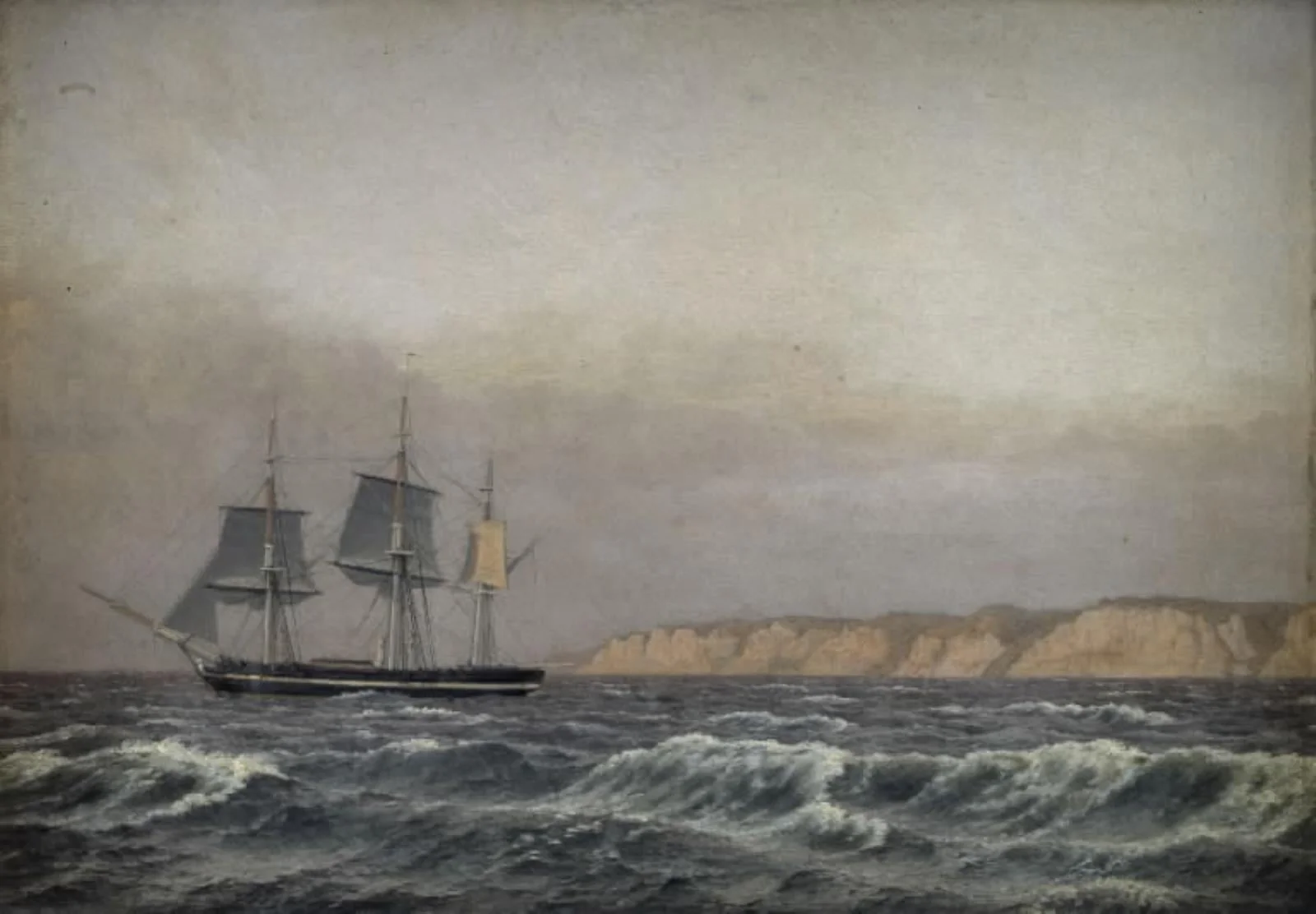 View of the Cliffs of Møn and a Corvette, by Unknown artist, 1833
