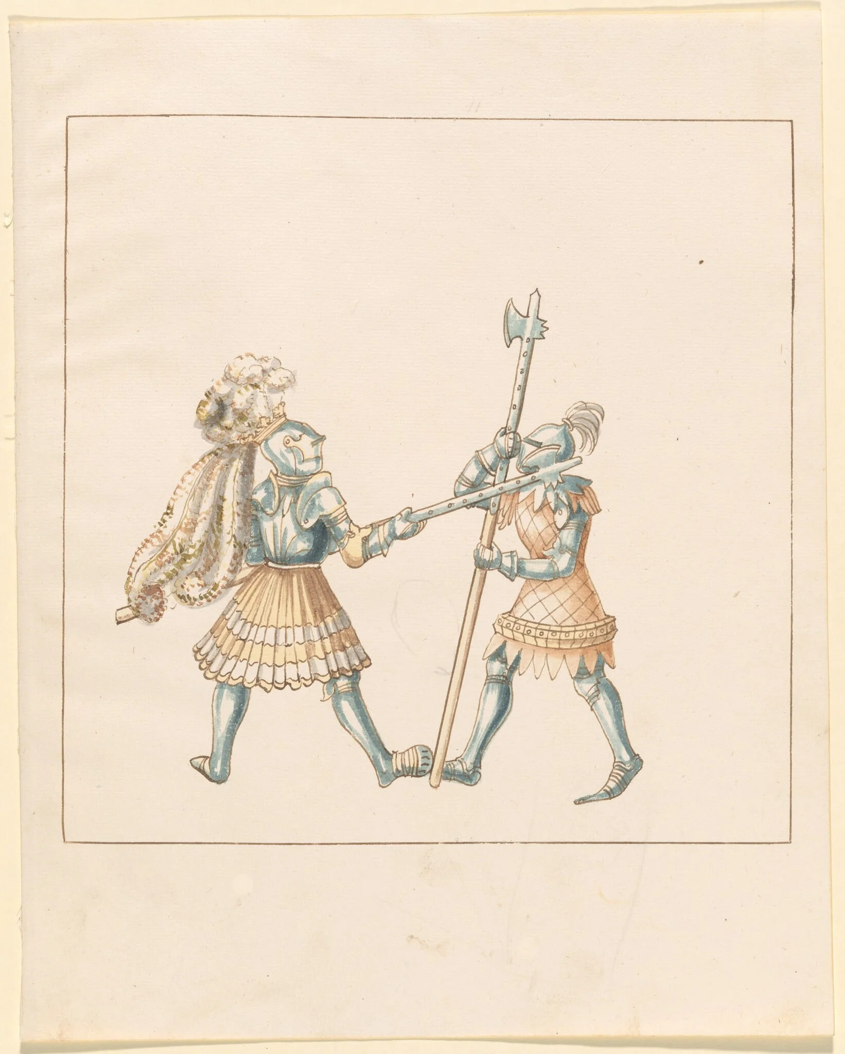 Foot Combat with Halberds, by German 16th Century, ink, 1514