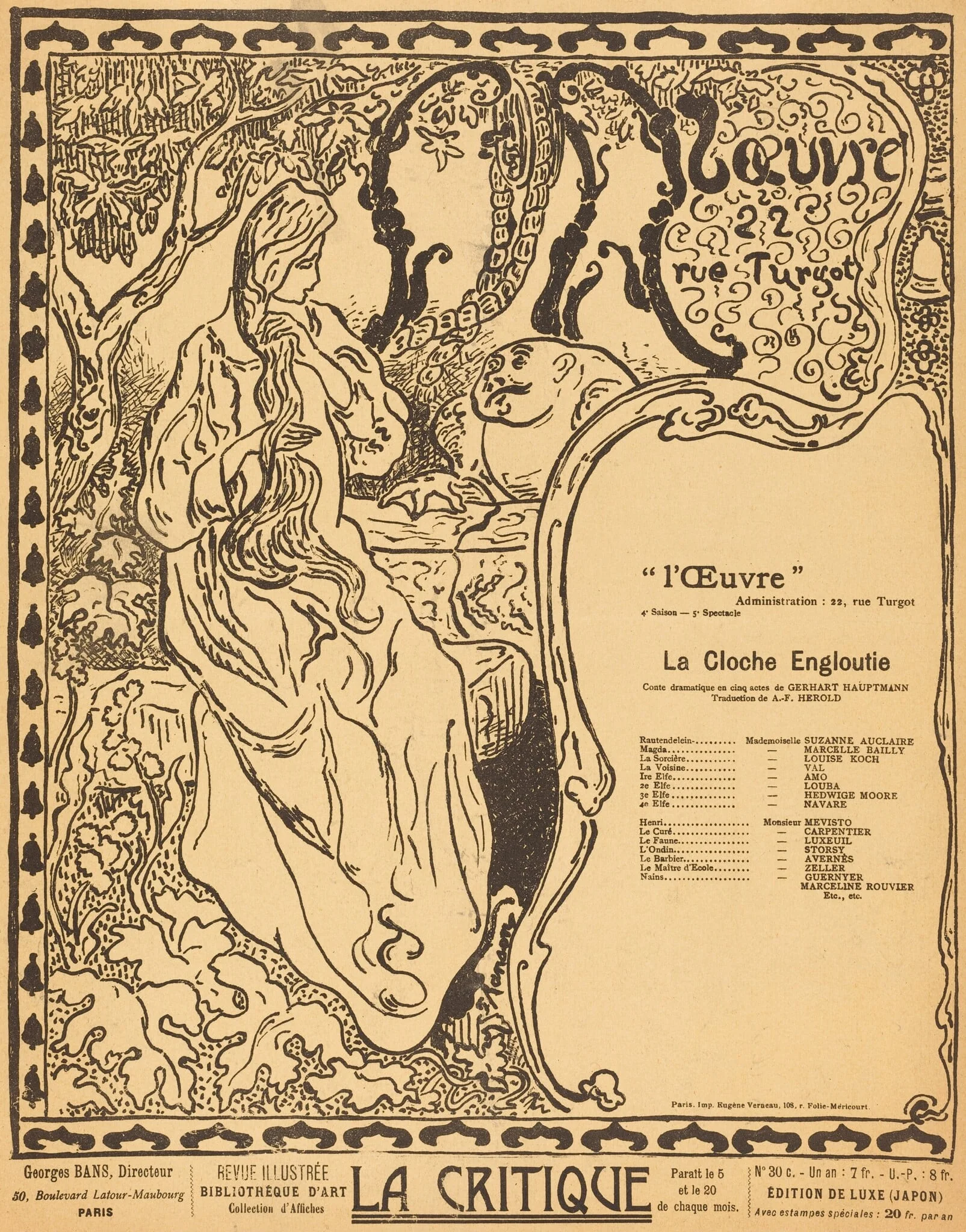La Cloche engloutie, by Paul Ranson, ink, 1897