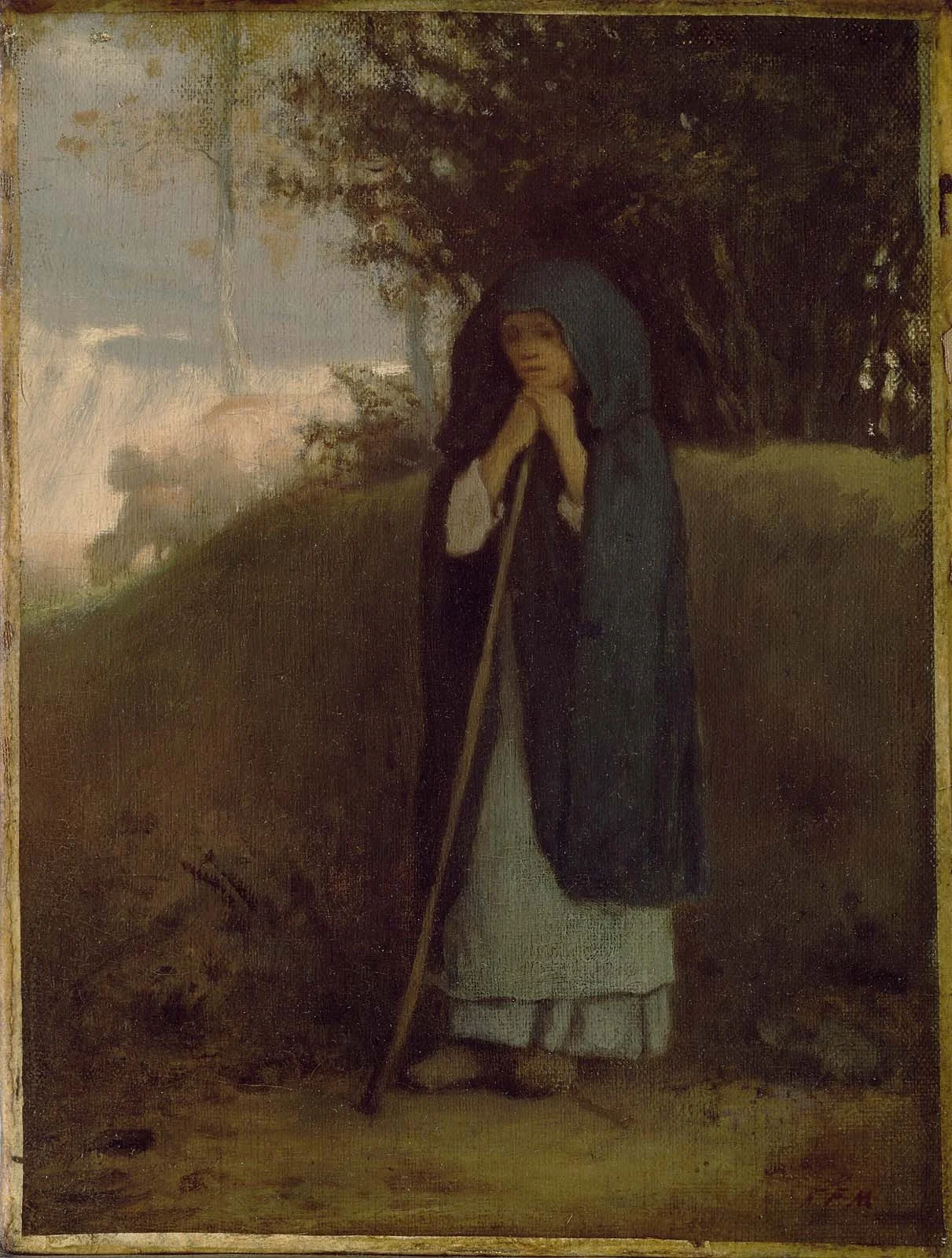 Shepherdess Leaning on her Staff, by Jean François Millet, oil, 1852