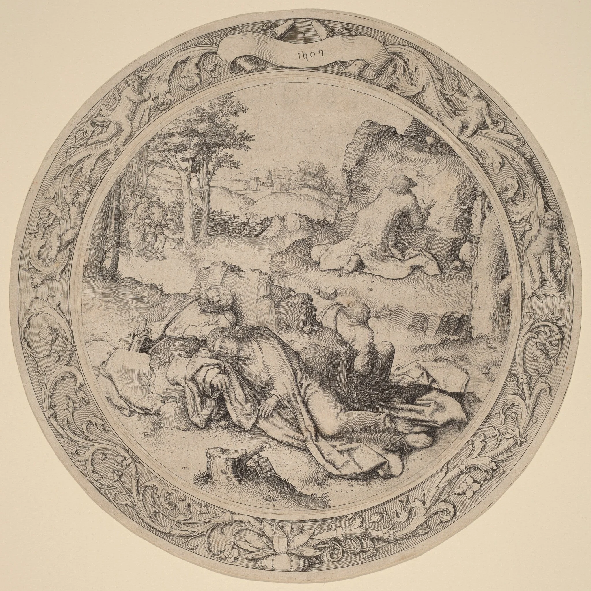 Christ in Gethsemane (Agony in the Garden), by Lucas van Leyden, ink, 1509
