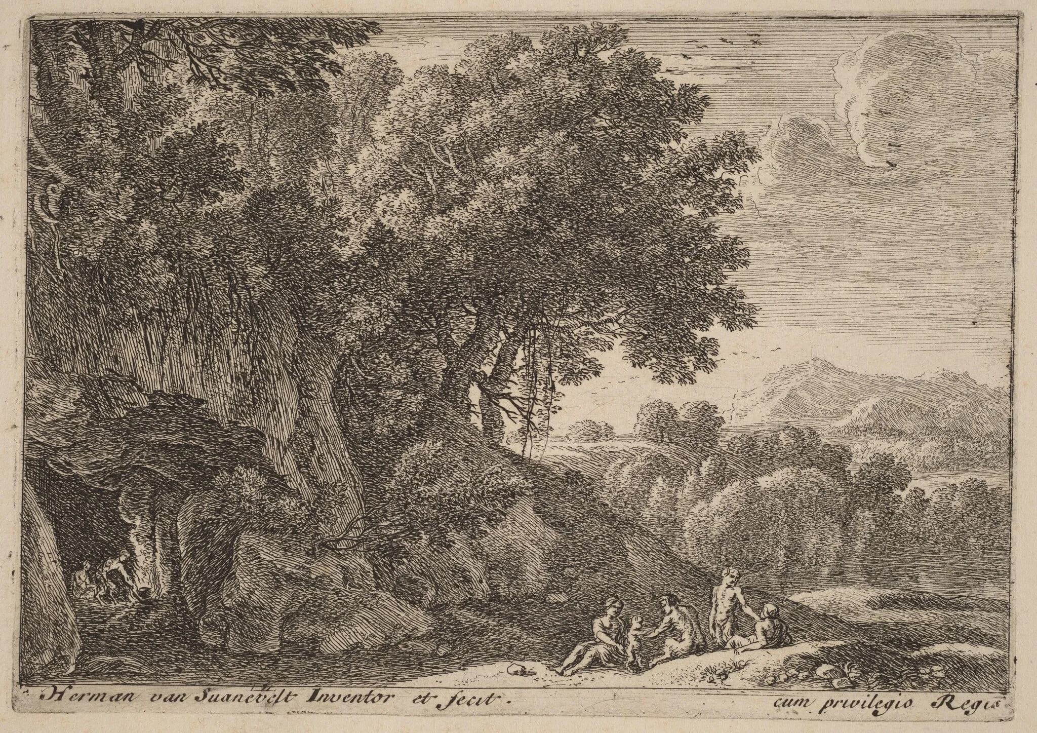 Satyrs around a Fire, by Herman van Swanevelt, ink, 1628