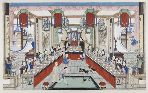 One scene of a wedding: ladies dining with the bride,