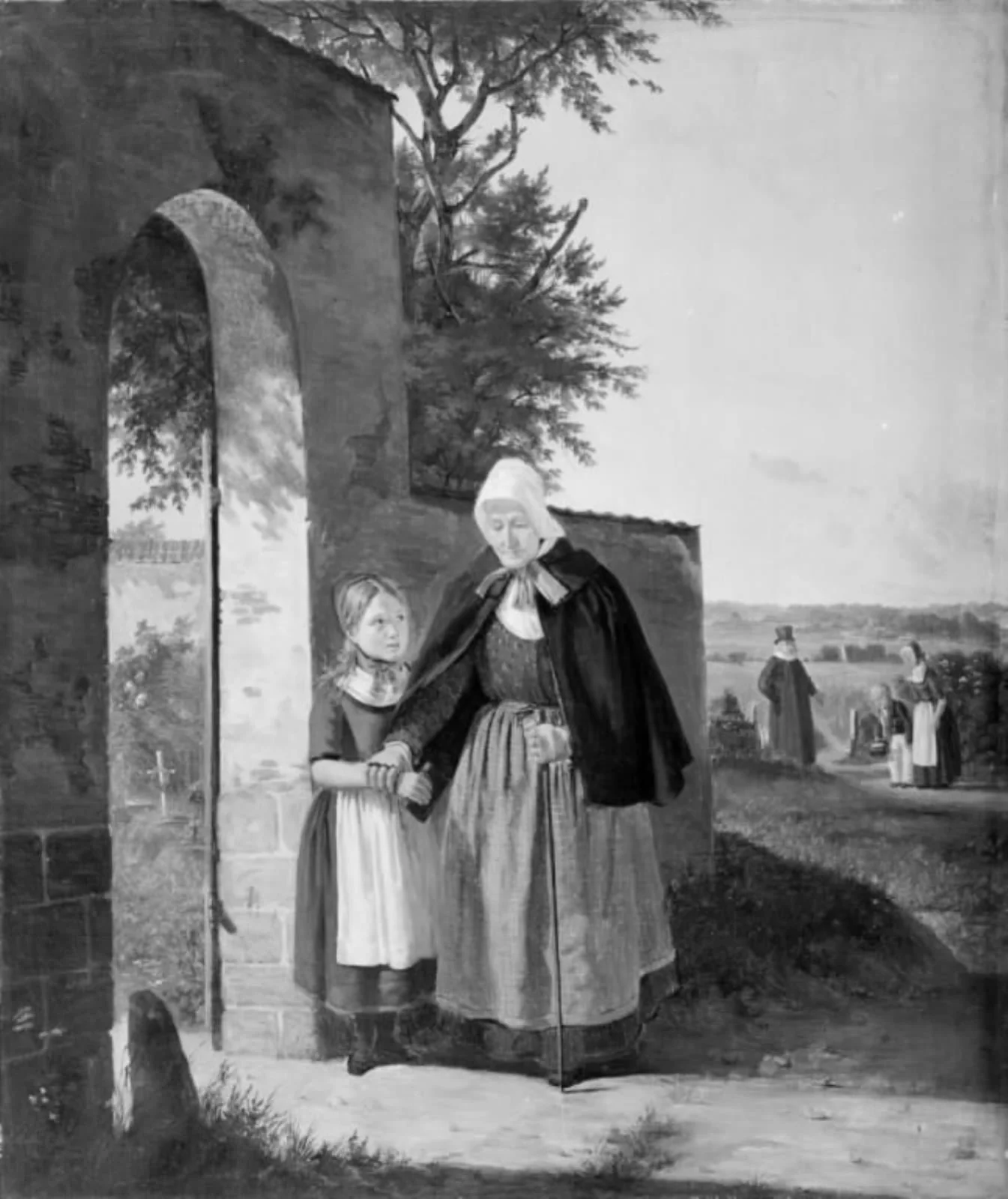 En gammel kone på vej til kirke, by Unknown, 1838