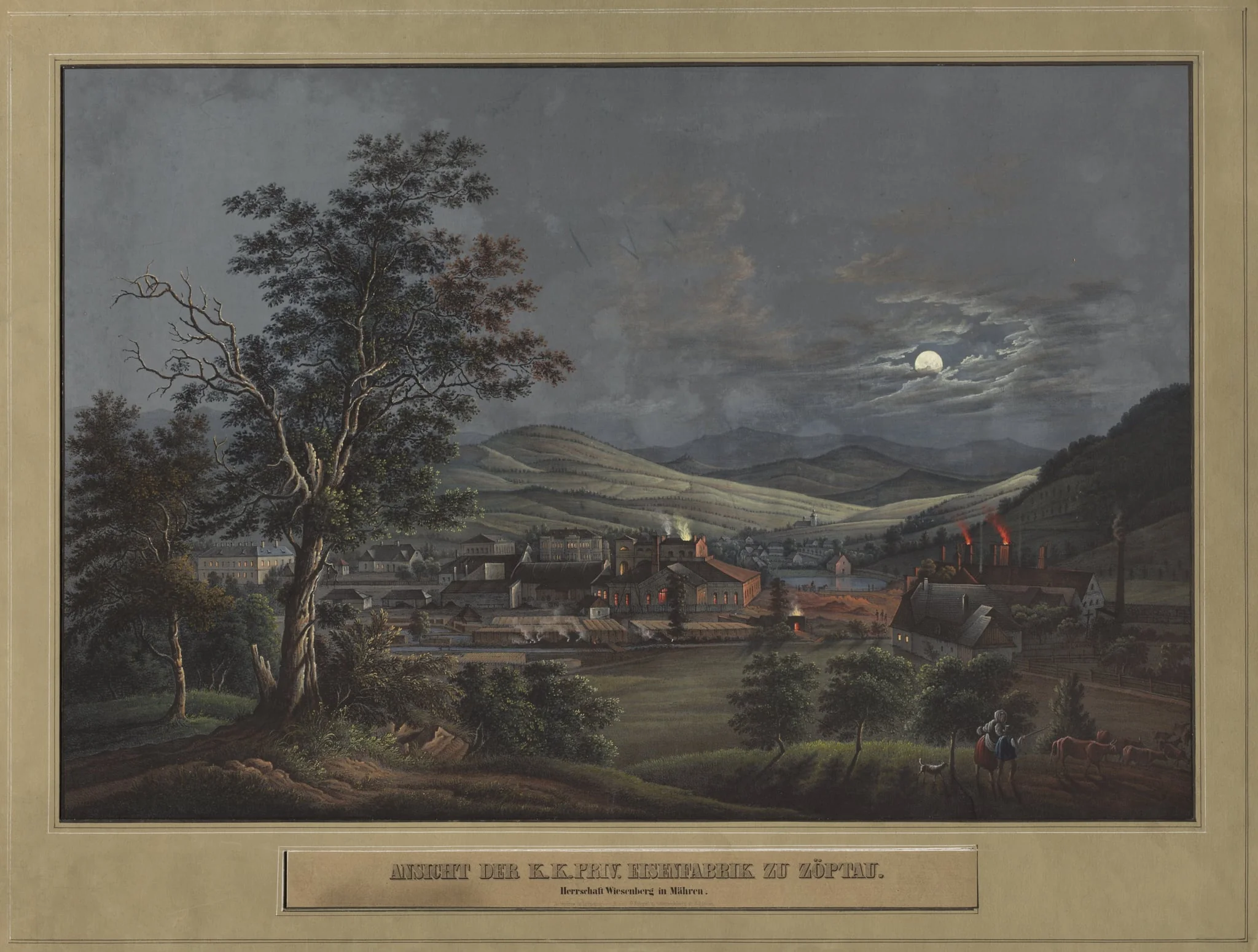 View of the K. K. Private Iron Factory in Zöptau, by Carl Julius Rieden, 1850