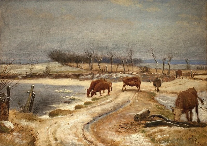 Watering the Cattle on a Winter's Day, by Johan Lundbye, unspecified, 1848