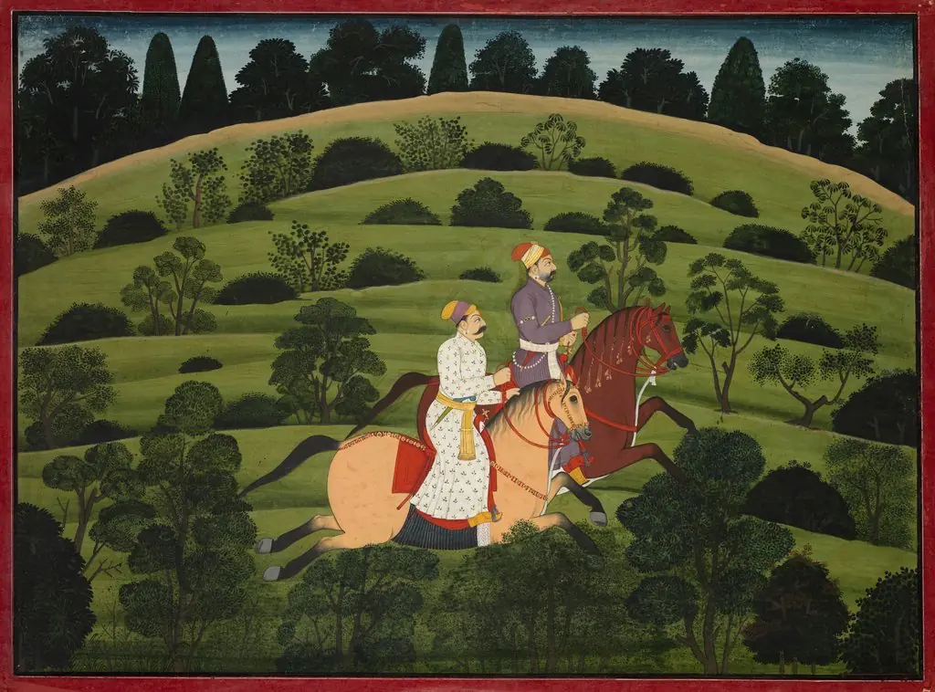 Akrura Rides toward Dwarka, page from the large Basohli Bhagavata Purana