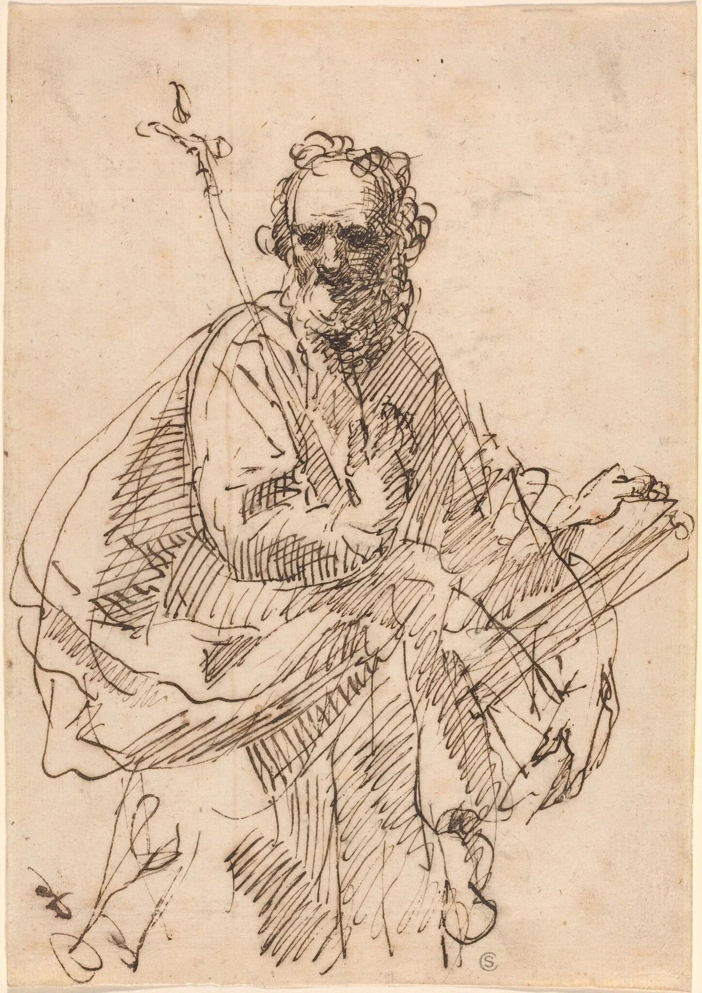 A Standing Saint with a Crucifix and a Book