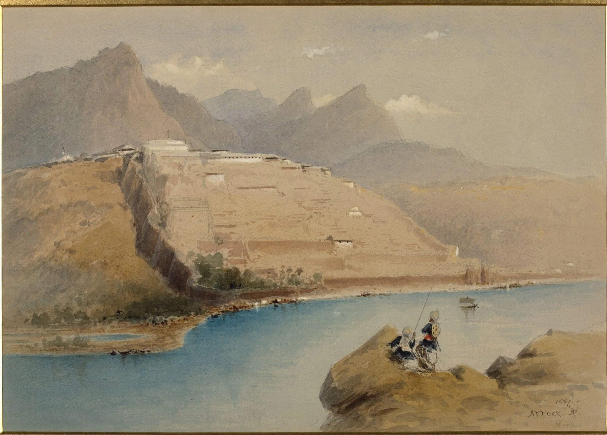 Attock on the Indus, by Pritchett, watercolor, 1850