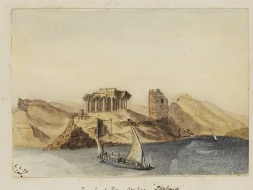`Temple of Kom-Ombos.  "Thebaid"  from Stern of Boat "5. knots an hour"  "On the Nile"