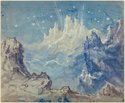 Fantastic Mountainous Landscape with a Starry Sky