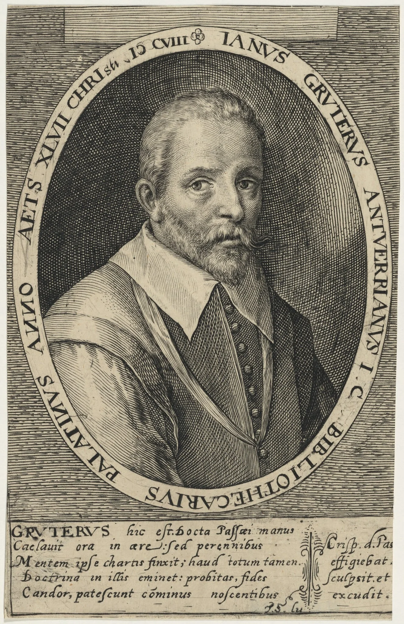 Jan Gruter, by Crispijn van de Passe I, ink, 1601