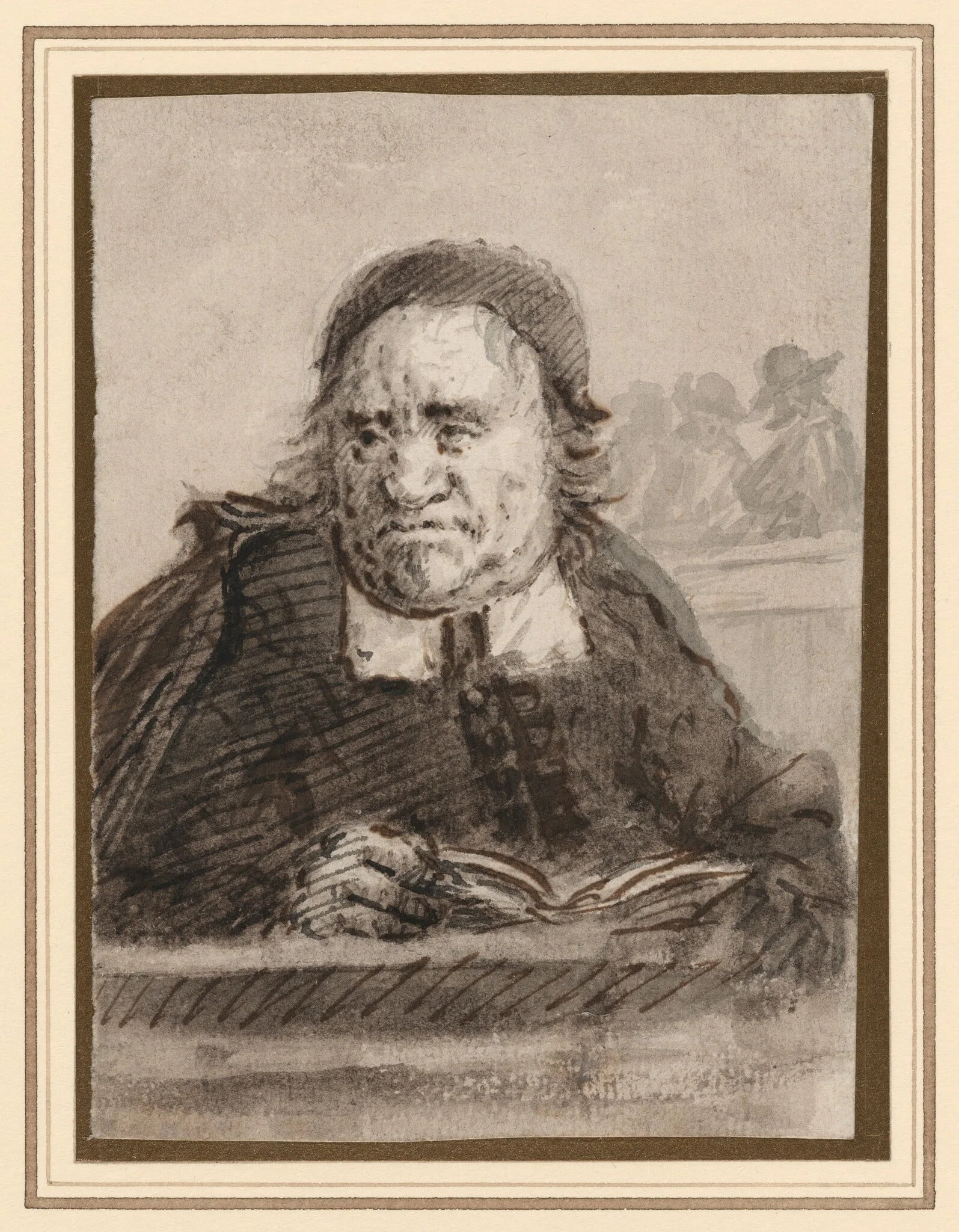 Head Study of a Preacher, by Francis Le Piper, ink, 1670