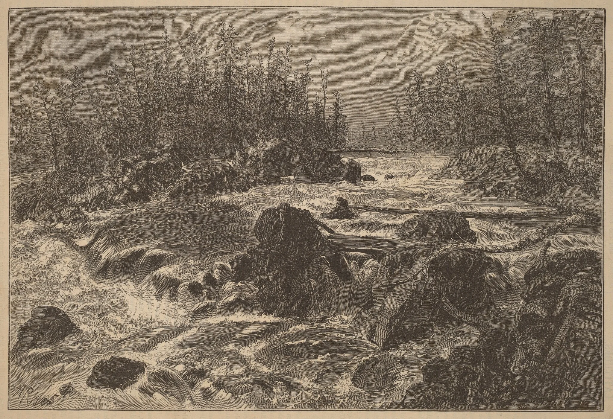 Dalles of the St. Louis, by Alfred R. Waud, ink, 1860