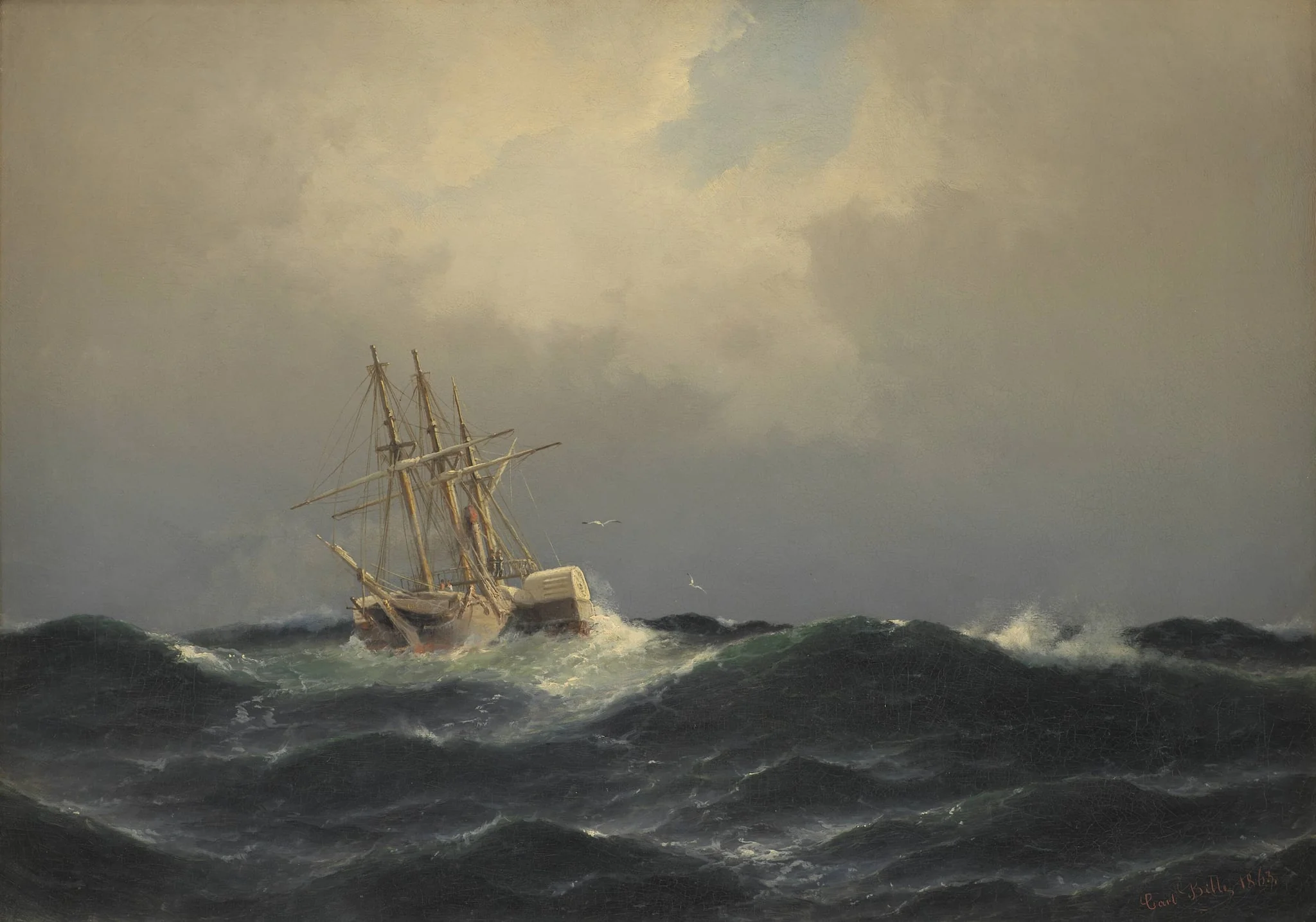 Et dampskib i en storm i Atlanterhavet, by Unknown, 1863