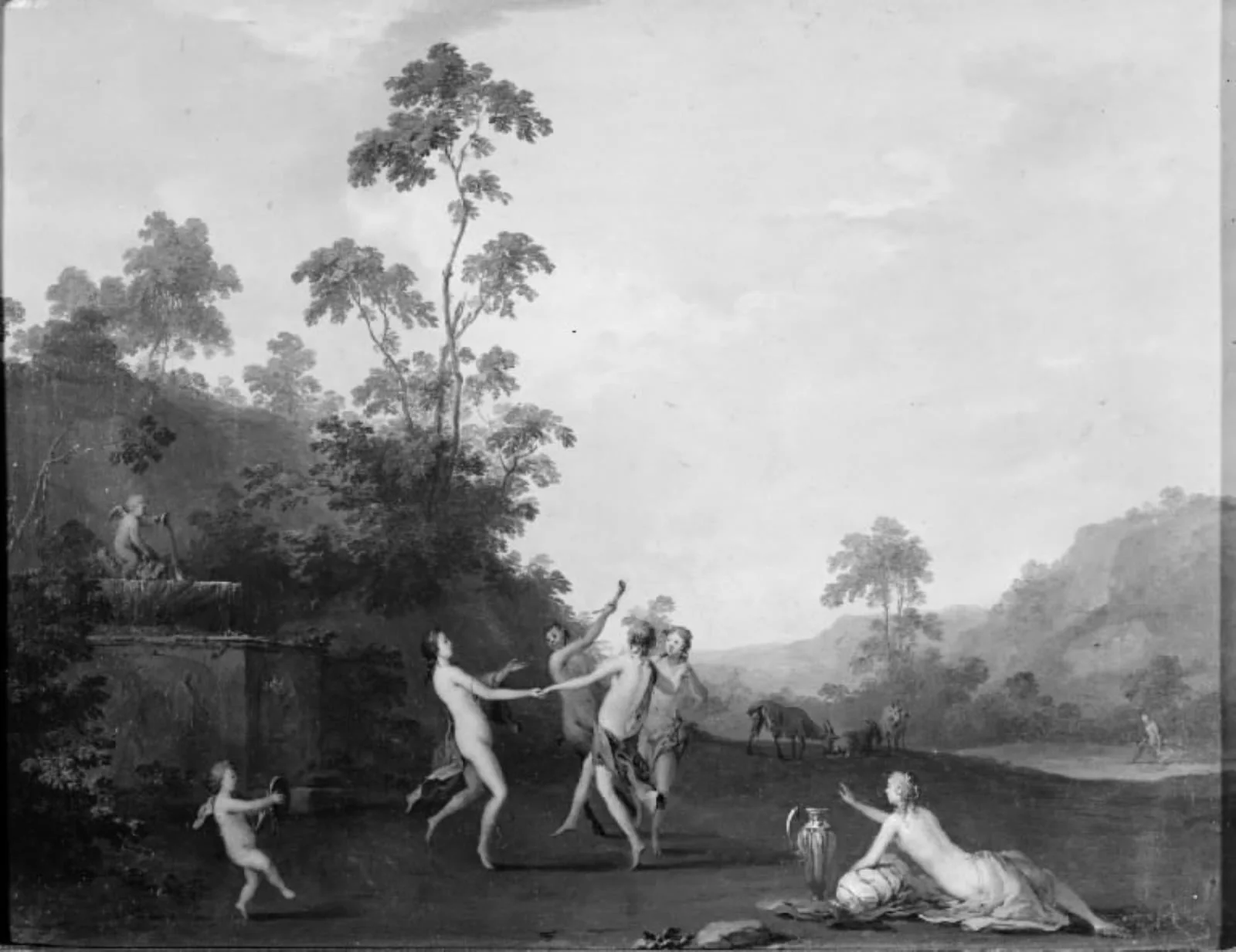 Three Nymphs Dancing with a Satyr, by Unknown, 1615