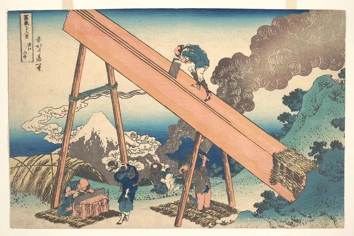 冨嶽三十六景　遠江山中|In the Mountains of Tōtomi Province (Tōtomi sanchū), from the series Thirty-six Views of Mount Fuji (Fugaku sanjūrokkei), by Katsushika Hokusai, ink, 1831
