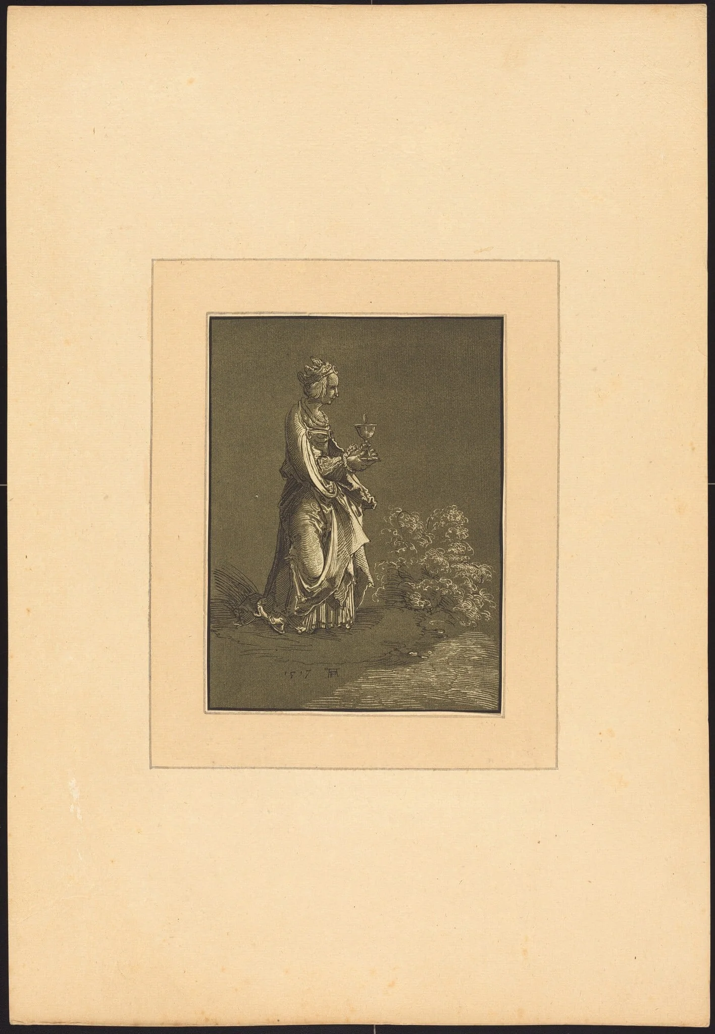Saint Barbara, by Johann Gottlieb Prestel, ink, 1784