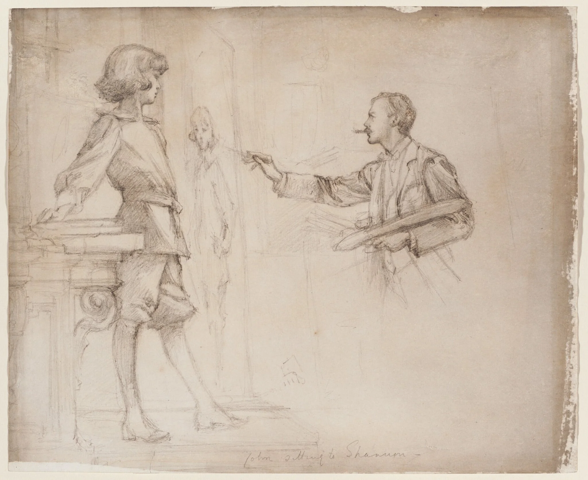 James Jebusa Shannon Painting a Portrait of the Young John Manners, by Violet Marchioness of Granby Manners, ink, 1897