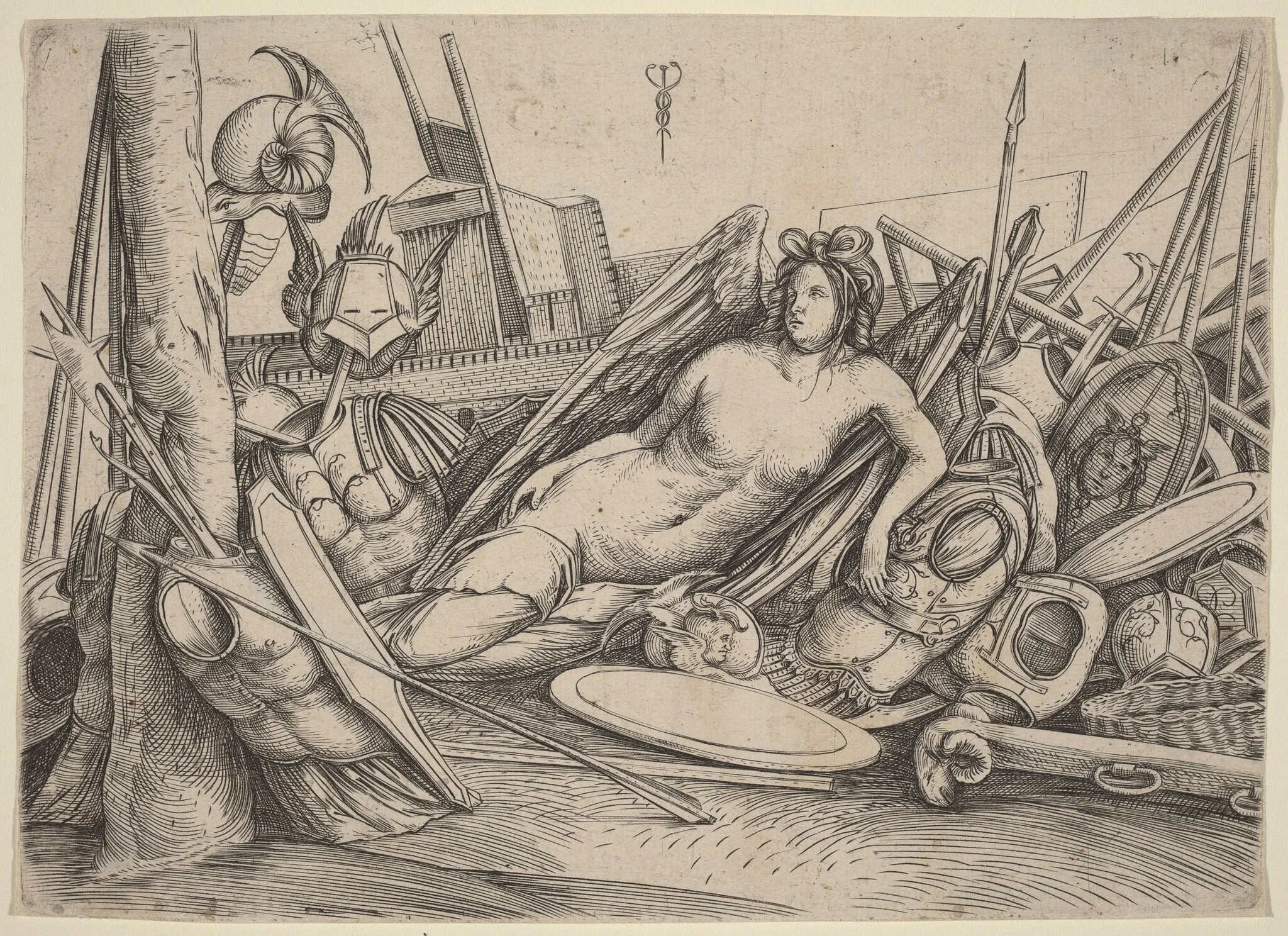 Victory Reclining Amid Trophies, by Jacopo de' Barbari, ink, 1502