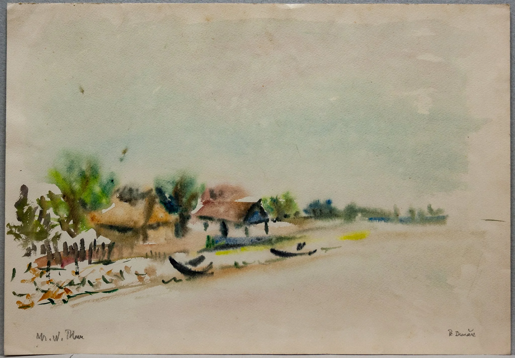 D 5 - Peisaj pe Dunăre (Mal de Dunăre cu case și bărci), by Medi Wechsler Dinu, 1958