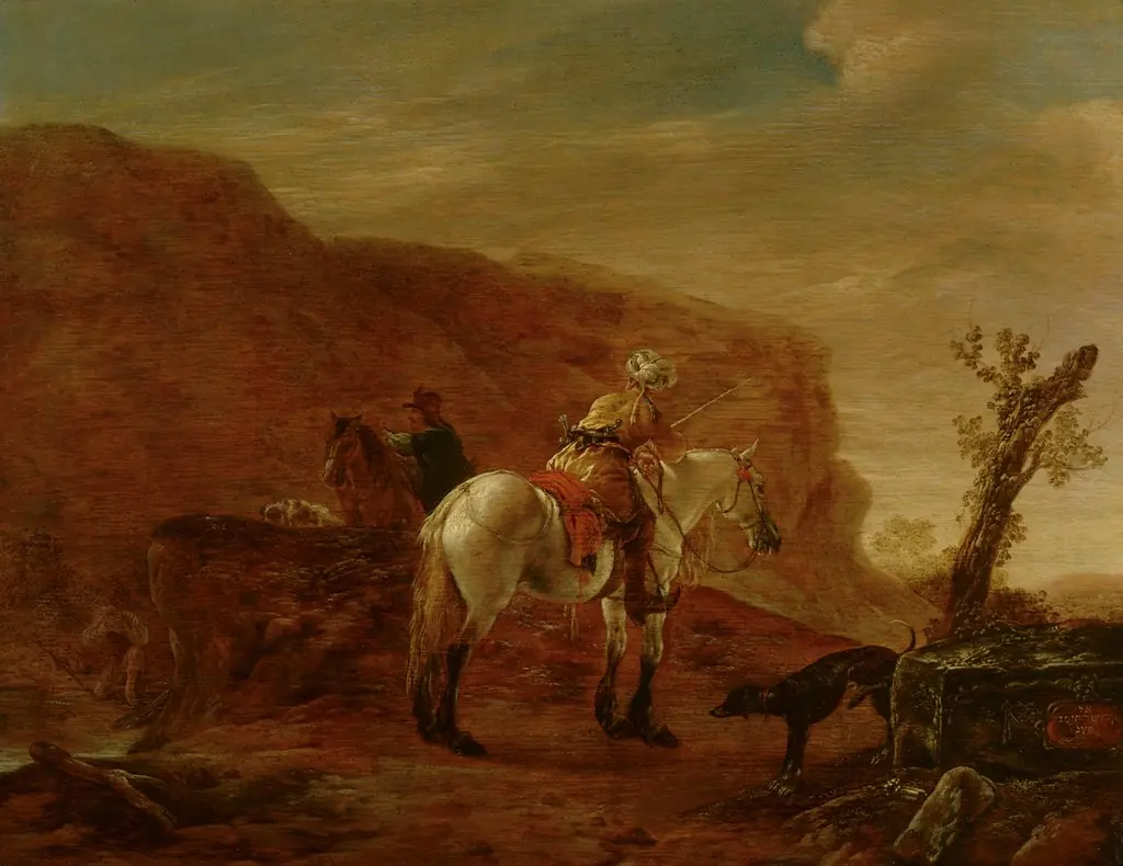 Two Horsemen by a Stream