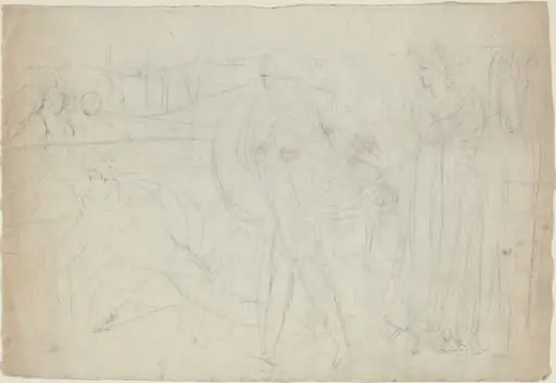 Sketch of a Swordsman Standing Over His Defeated Opponent [recto]