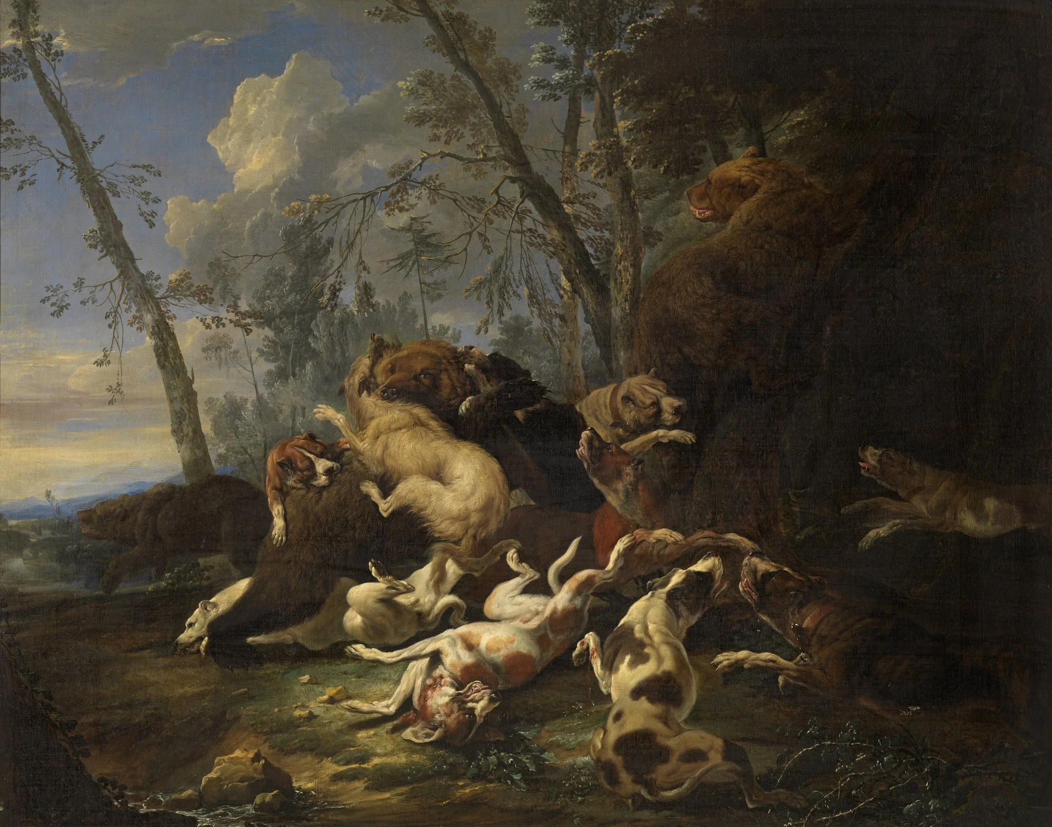 Bear Hunt, by Carl Borromäus Andreas Ruthart, oil, 1676