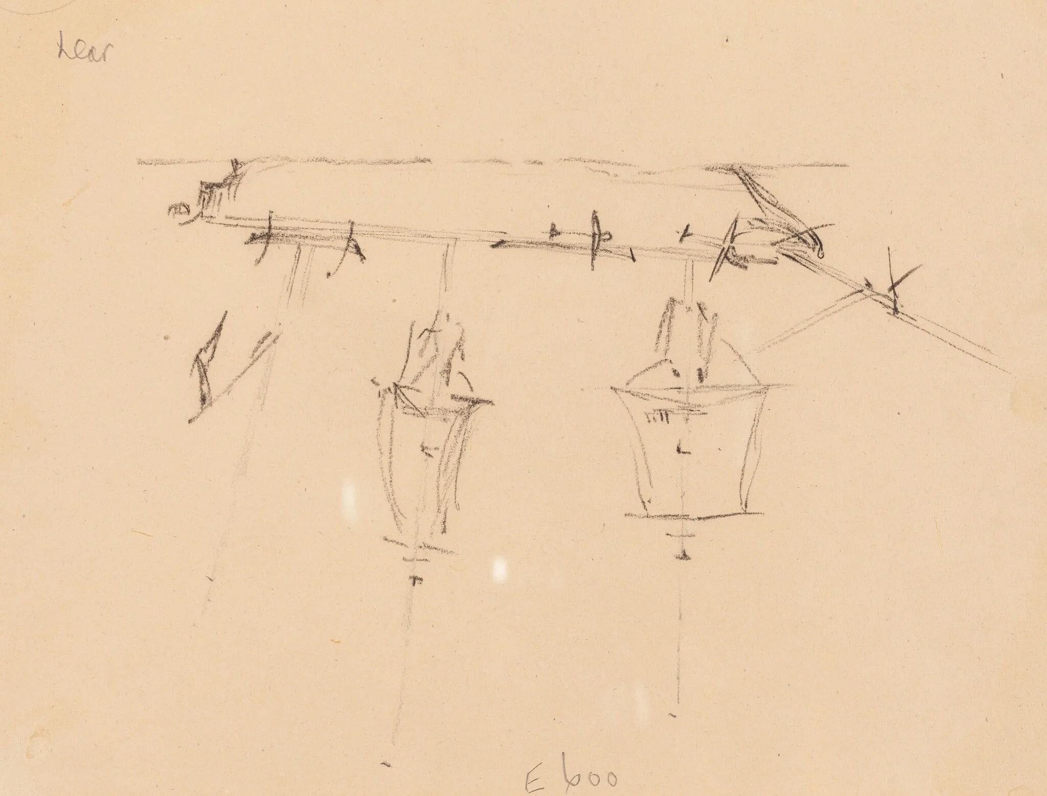 A Sailing Ship [verso], by Edward Lear, chalk, 1842