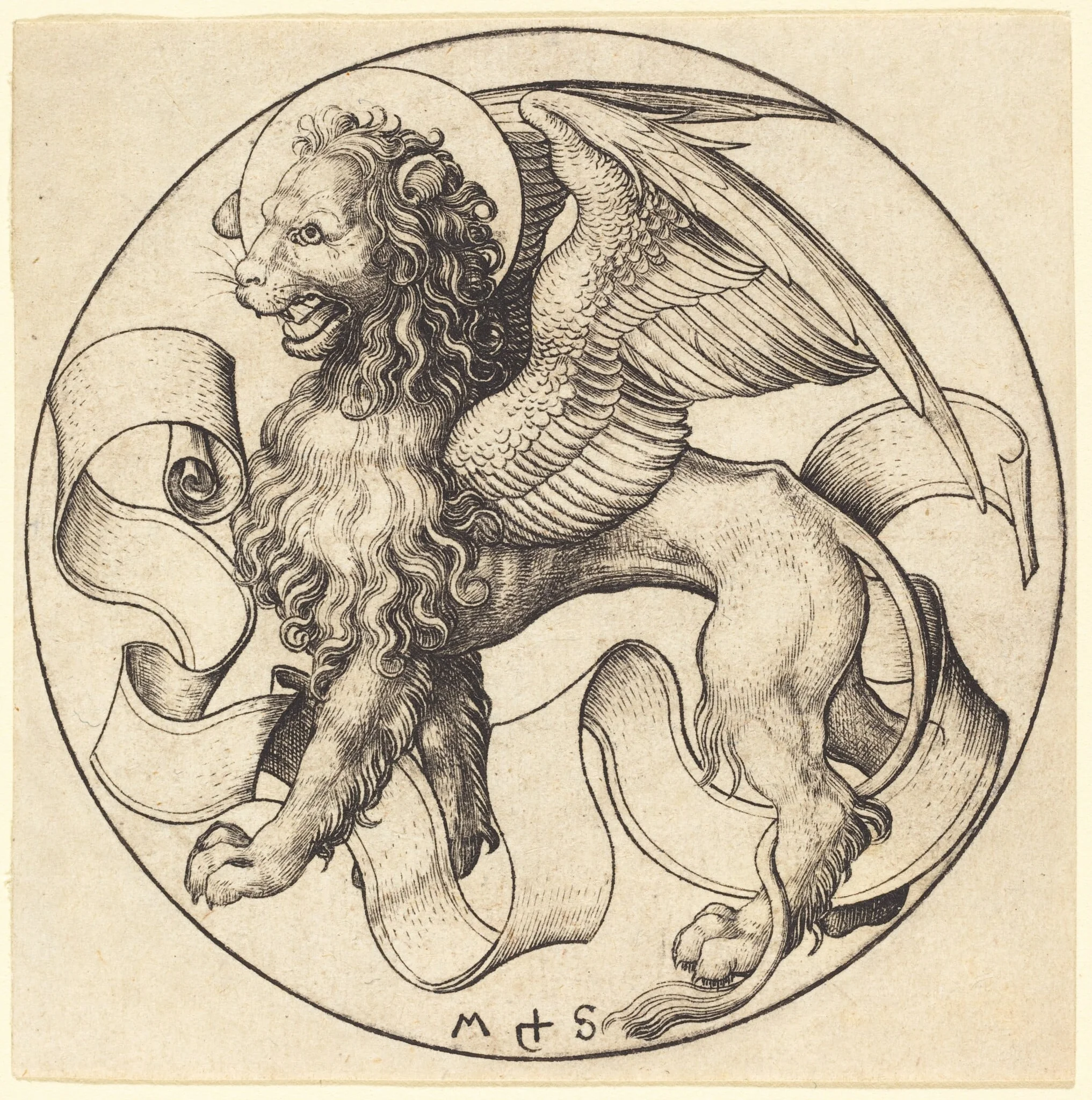 The Lion of Saint Mark, by Martin Schongauer, ink, 1490
